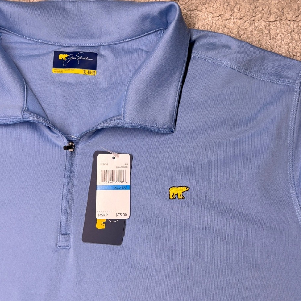 Jack Nicklaus Pullover Mens‎ XL Blue Quarter Zip Long Sleeve Golden Bear Logo